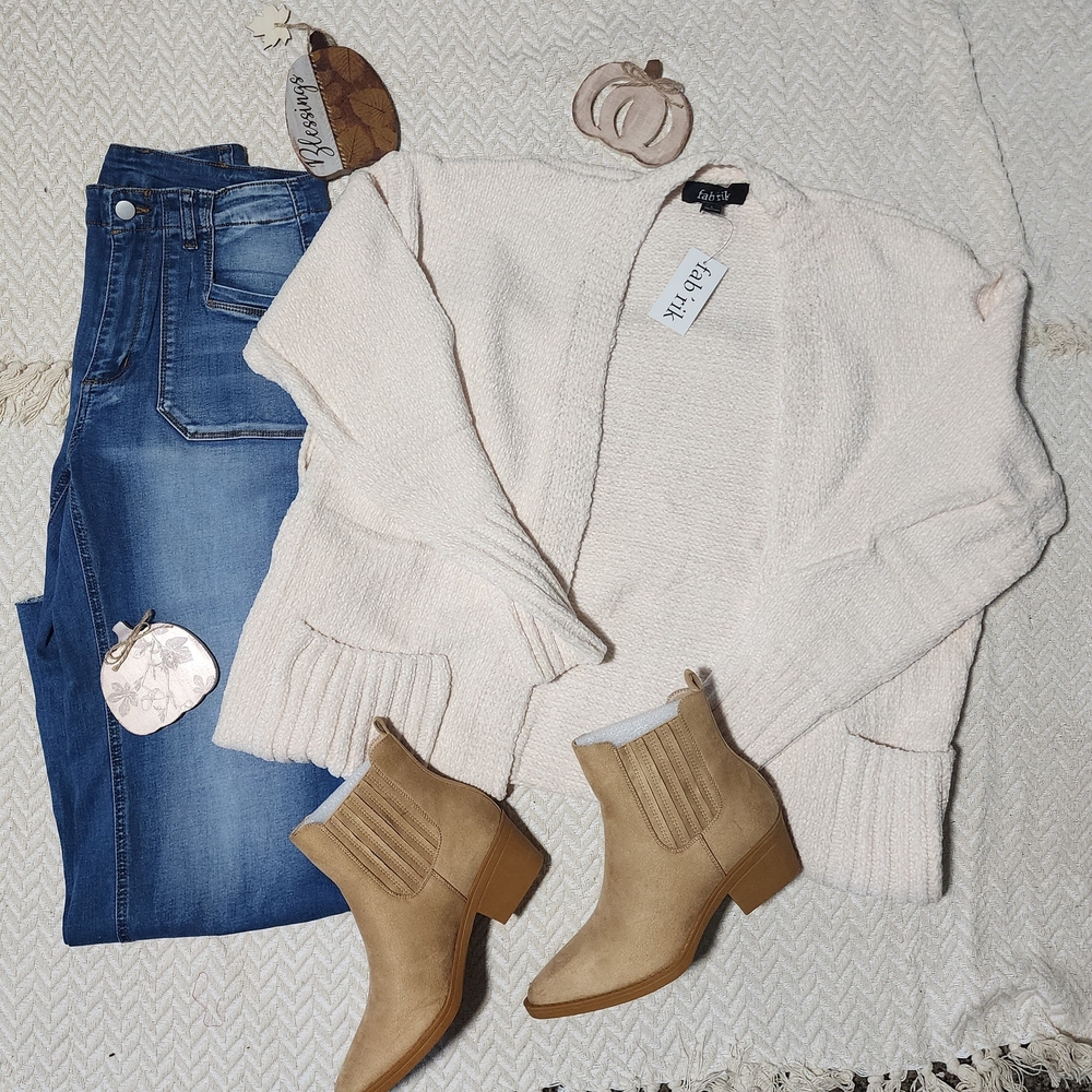 fab'rik Cream Open-Front Boho Western Duster Cardigan